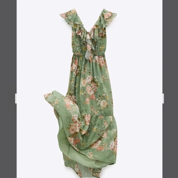 NWT Minimalist Zara Bohemian Ruffled Floral Print Midi Dress - Picture 4 of 16